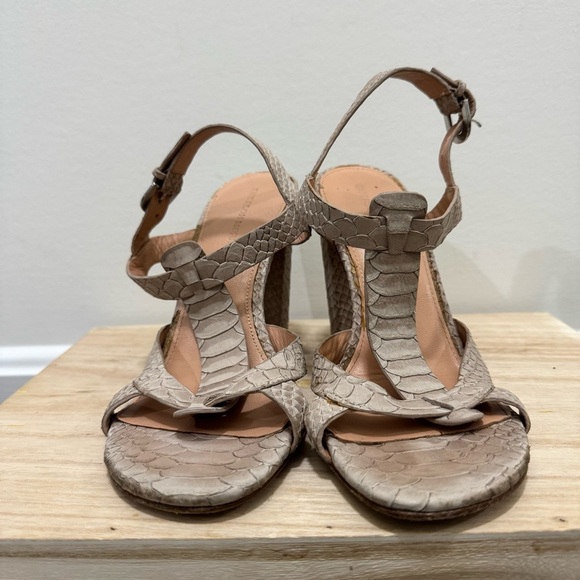 Sigerson Morrison Calee Dune Taupe Snake Print Block Heel Sandals 7.5 - Picture 6 of 8